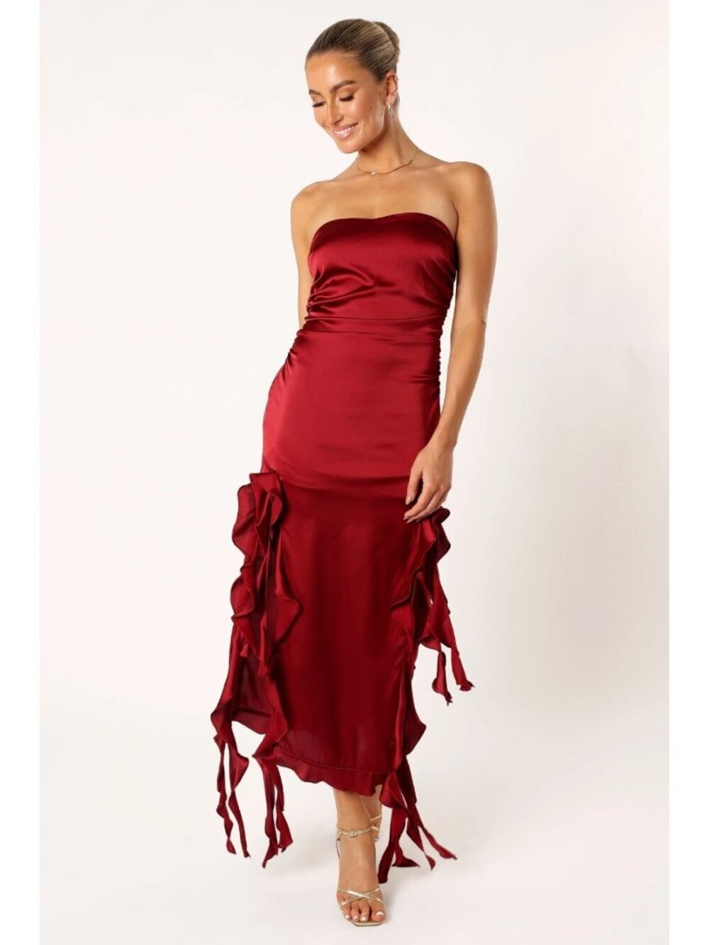 Petal + Pup Storia Lee Strapless Midi Dress Size Medium Wine Red Formal Event